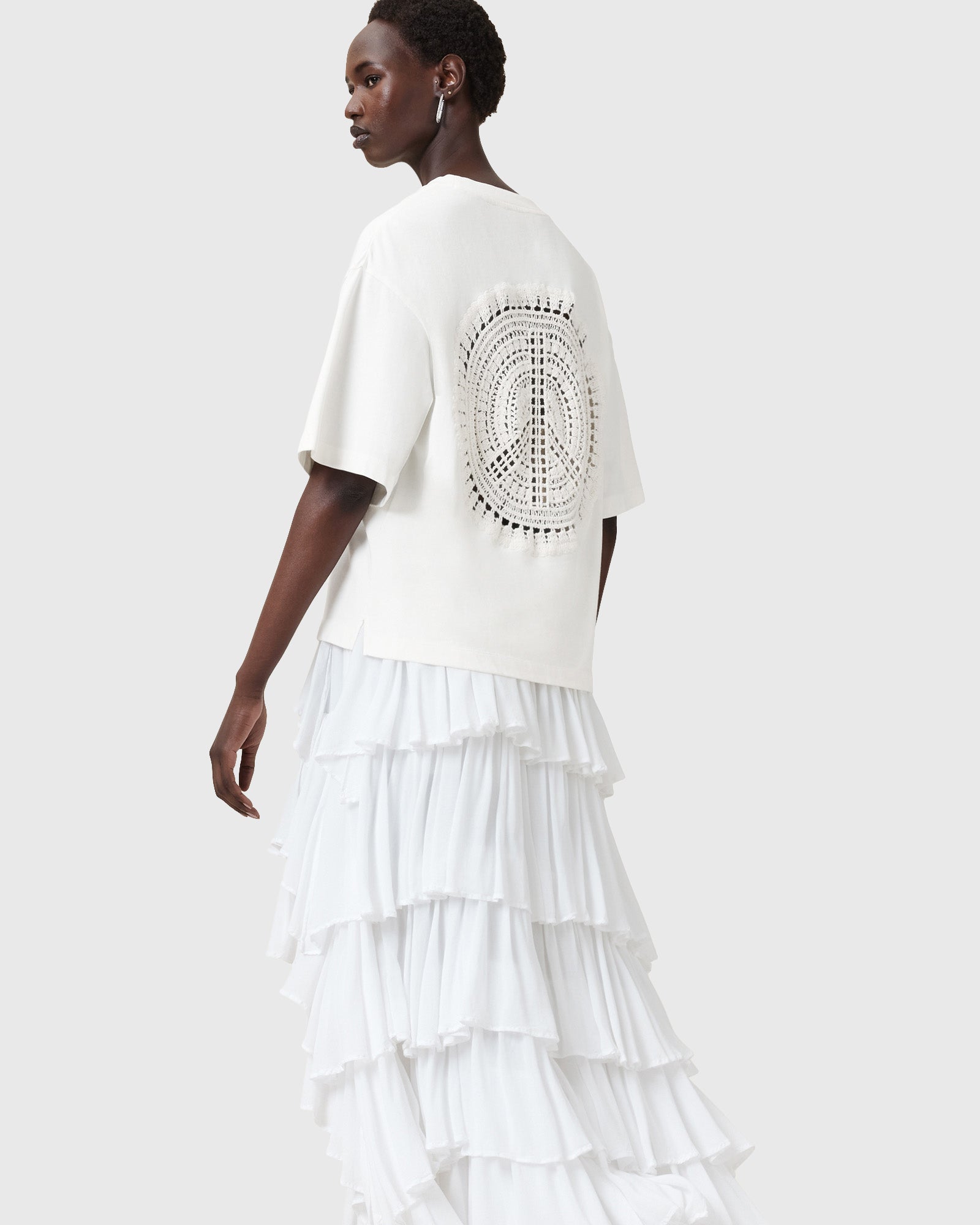 Lavender טי שירט אוברסייז קצרה לנשים Amelie Crochet ALLSAINTS