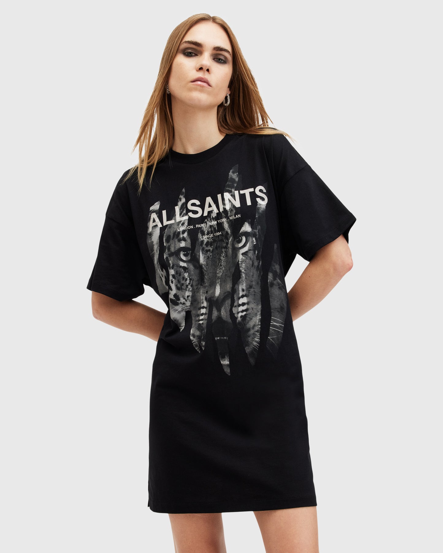 Black שמלת טי שירט מיני לנשים Riproar ALLSAINTS