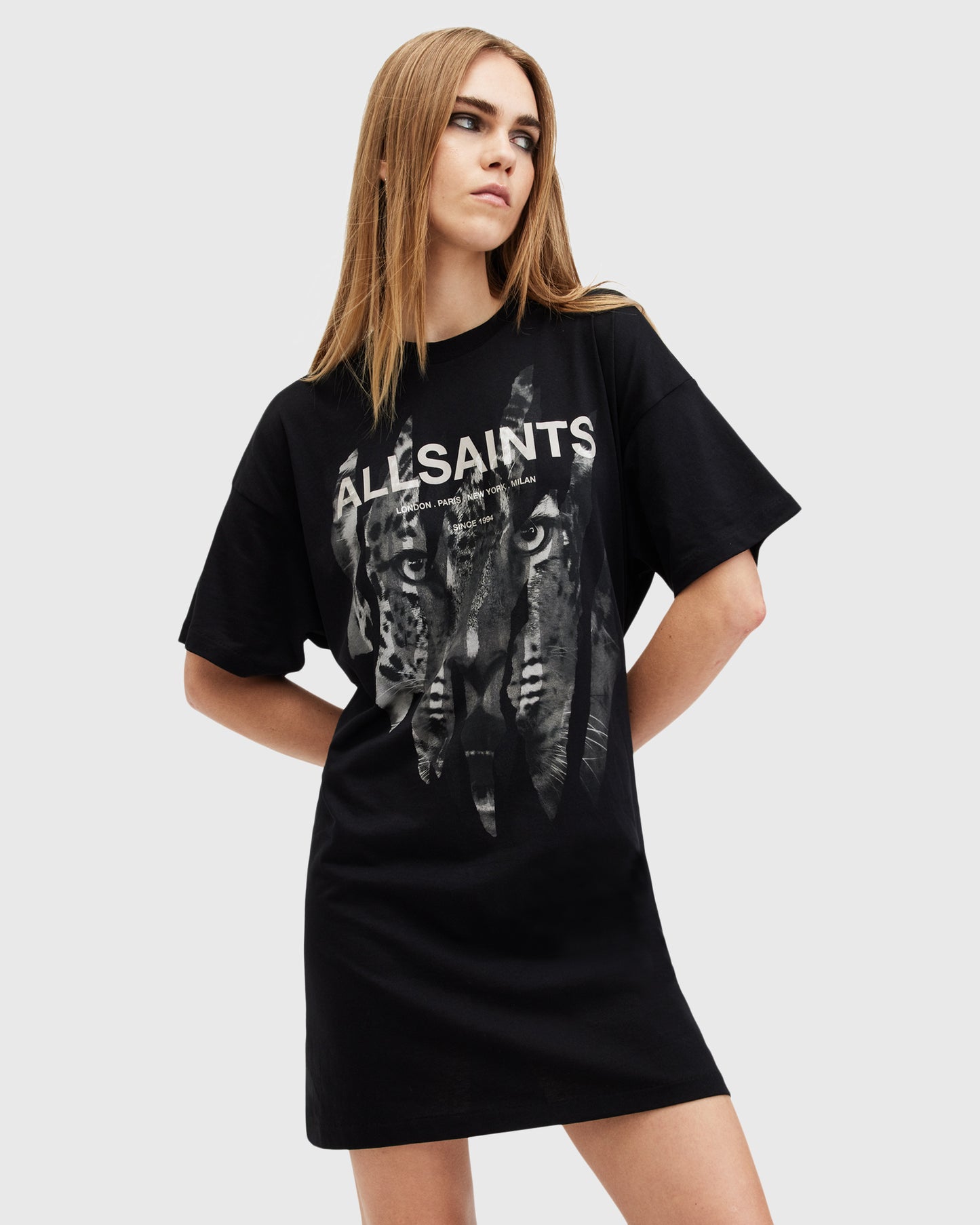 Black שמלת טי שירט מיני לנשים Riproar ALLSAINTS