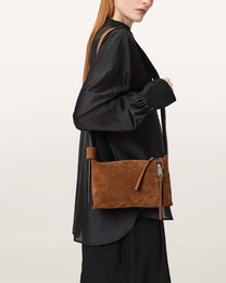 Black תיק צד לנשים Alba Suede Zip Xbody ALLSAINTS