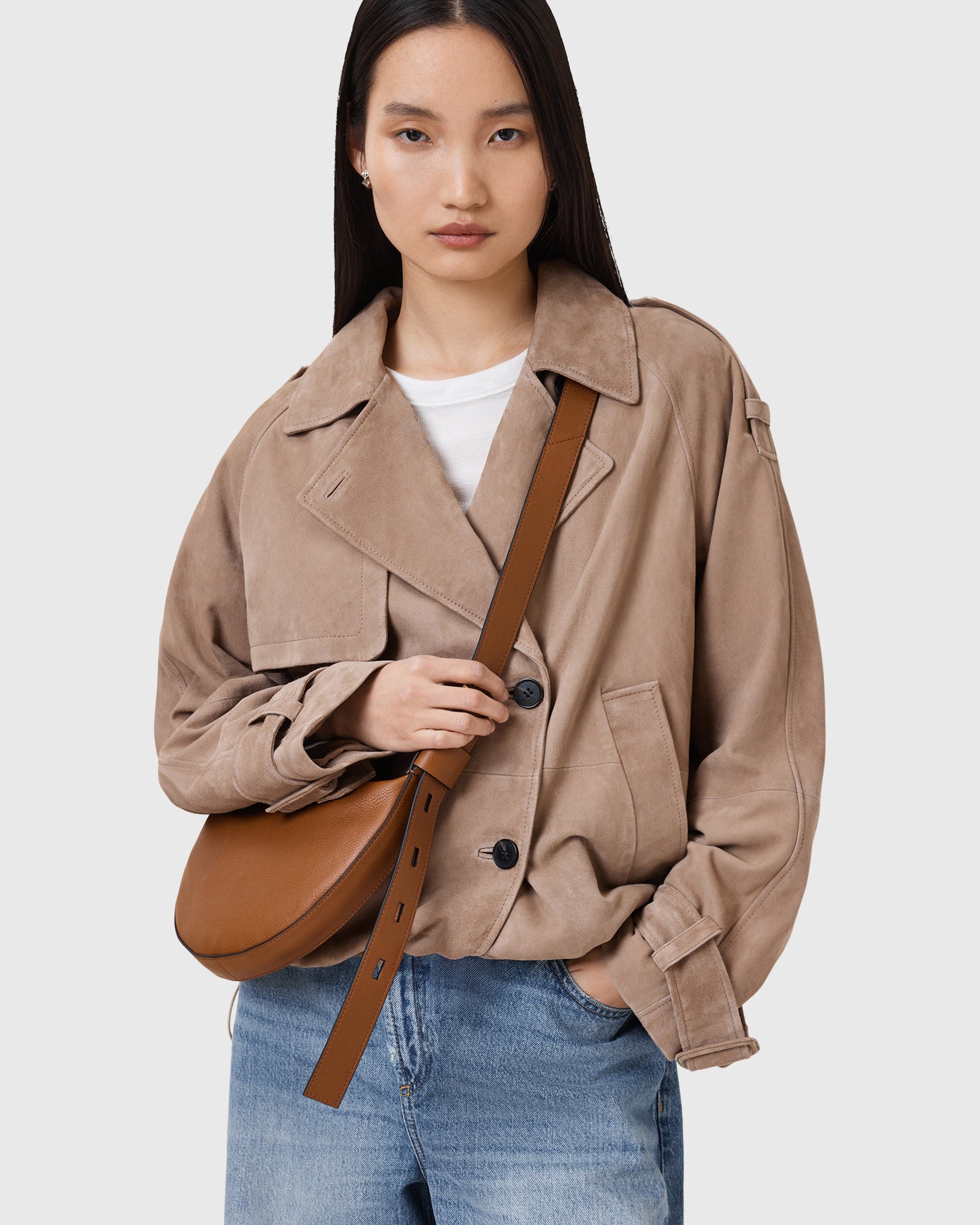 Light Gray תיק צד לנשים Half Moon ALLSAINTS