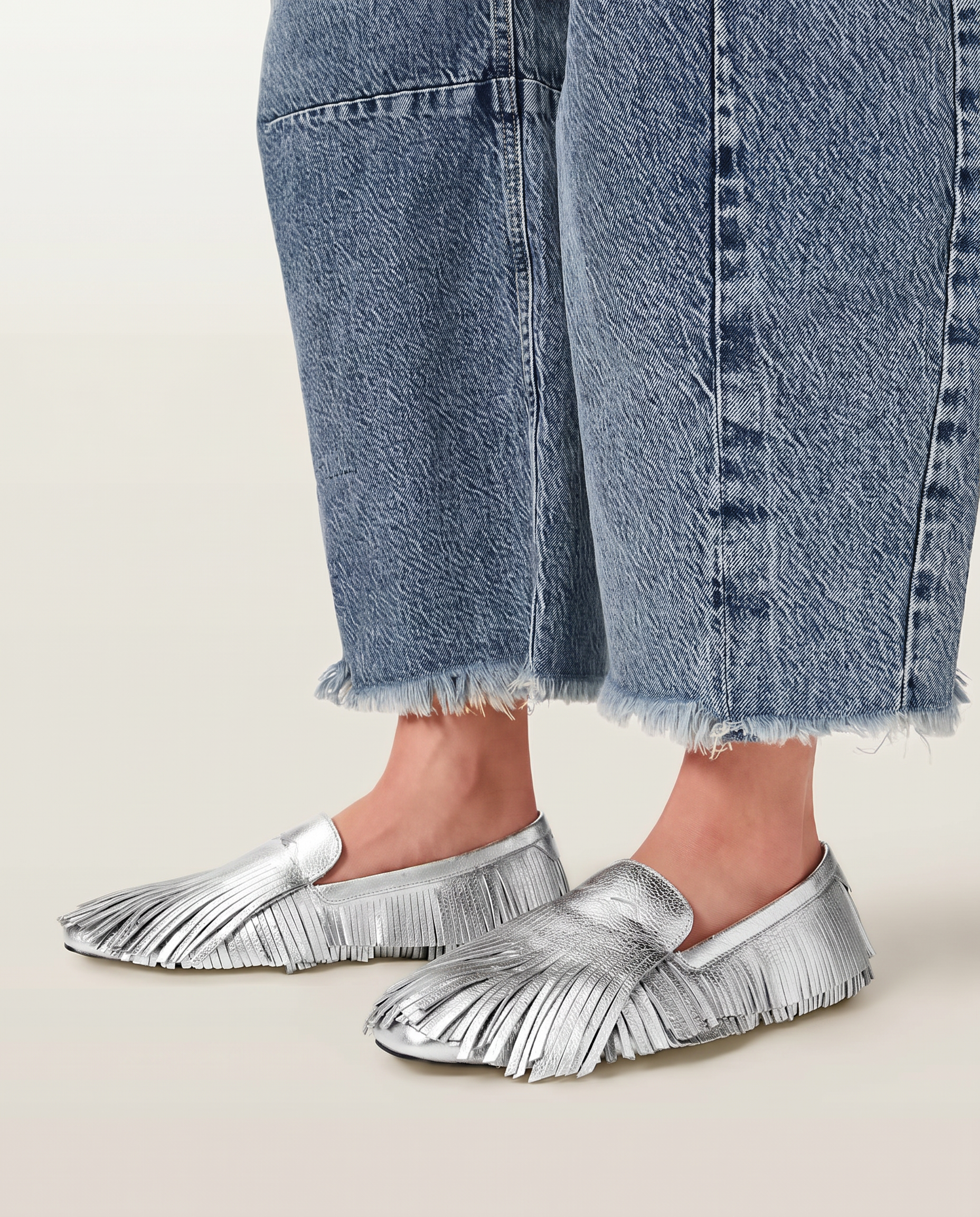 Antique White נעלי לואפר לנשים Sandy Fringe ALLSAINTS
