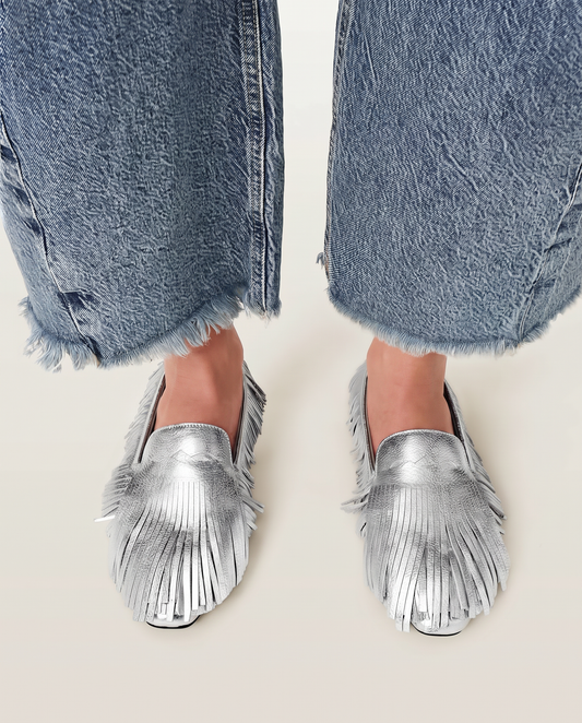 Light Gray נעלי לואפר לנשים Sandy Fringe ALLSAINTS