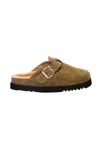 Dark Olive Green כפכפי מיול זמש פרוותיות לנשים Benny SCHOLL