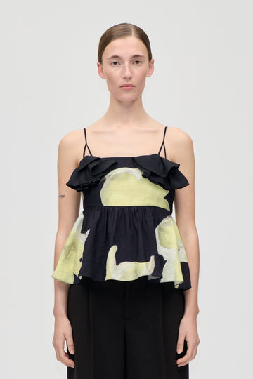 Black גופיה לנשים Floral Peplum STINE GOYA