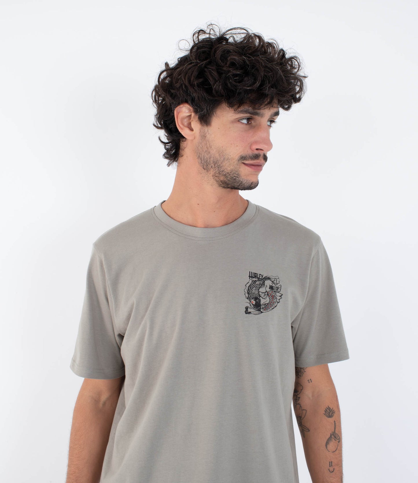 Light Gray טי שירט קצרה לגברים Tatto HURLEY