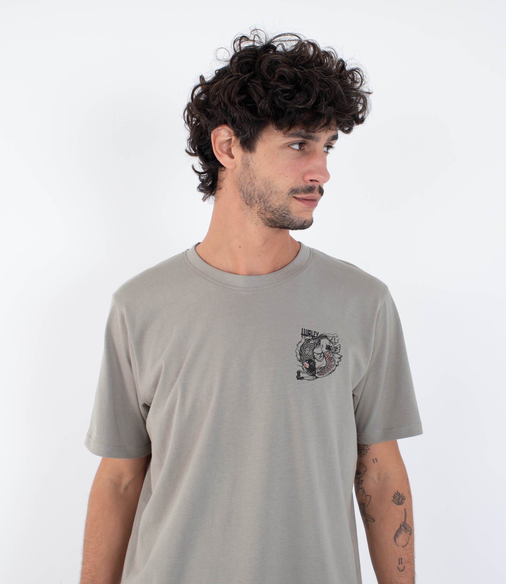 Light Gray טי שירט קצרה לגברים Tatto HURLEY