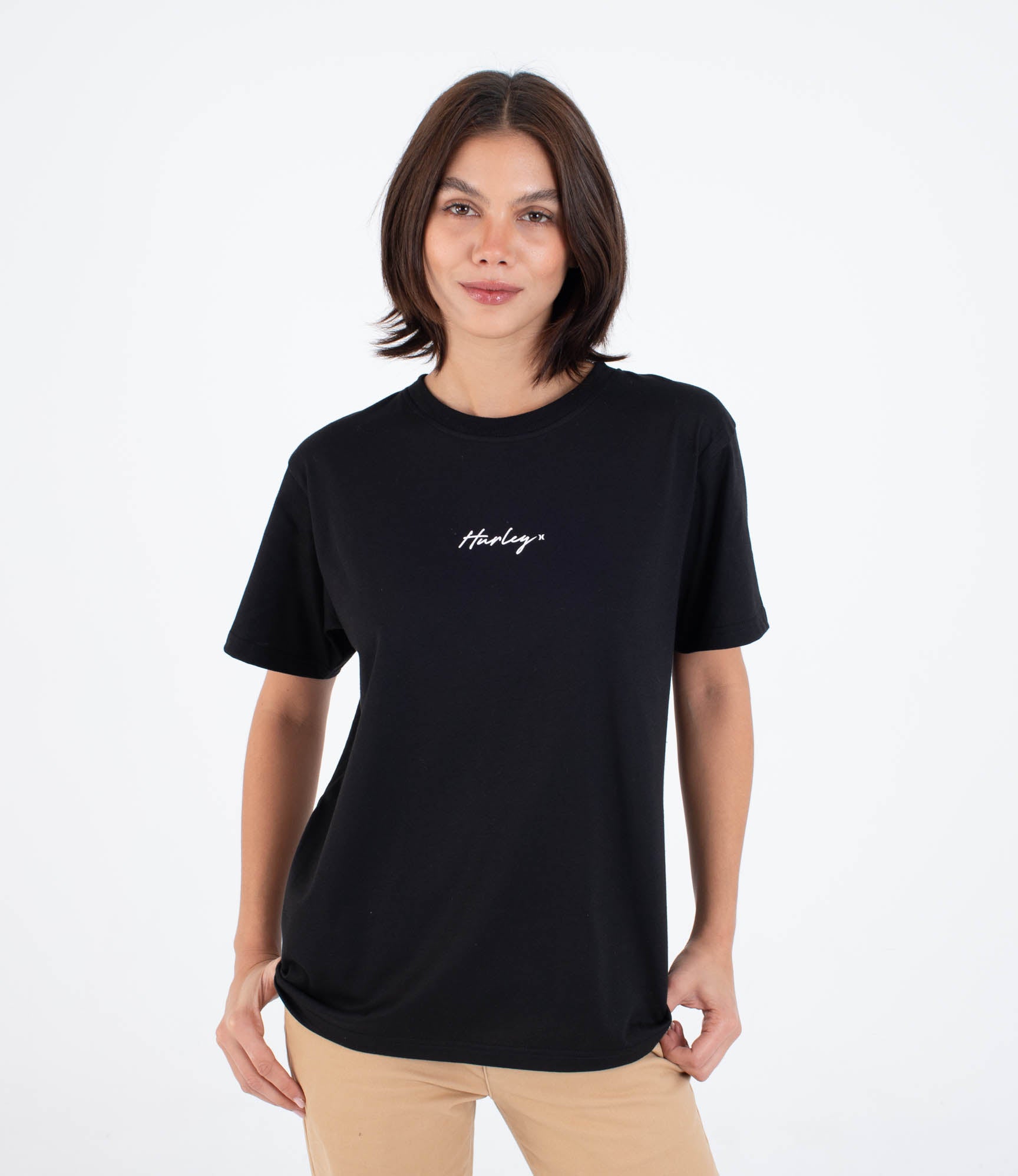 White Smoke טי שירט קצרה לנשים Script HURLEY