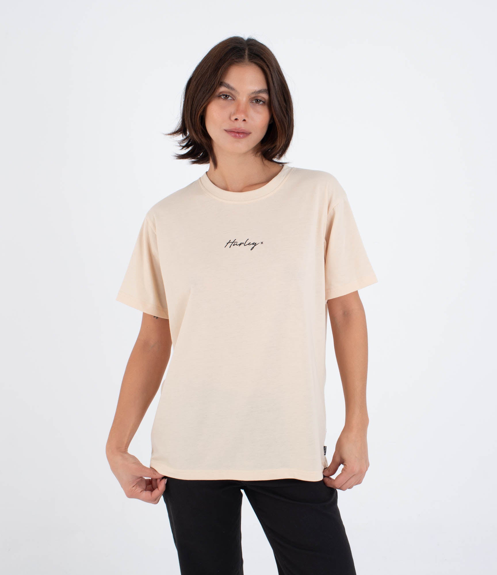 Antique White טי שירט קצרה לנשים Script HURLEY