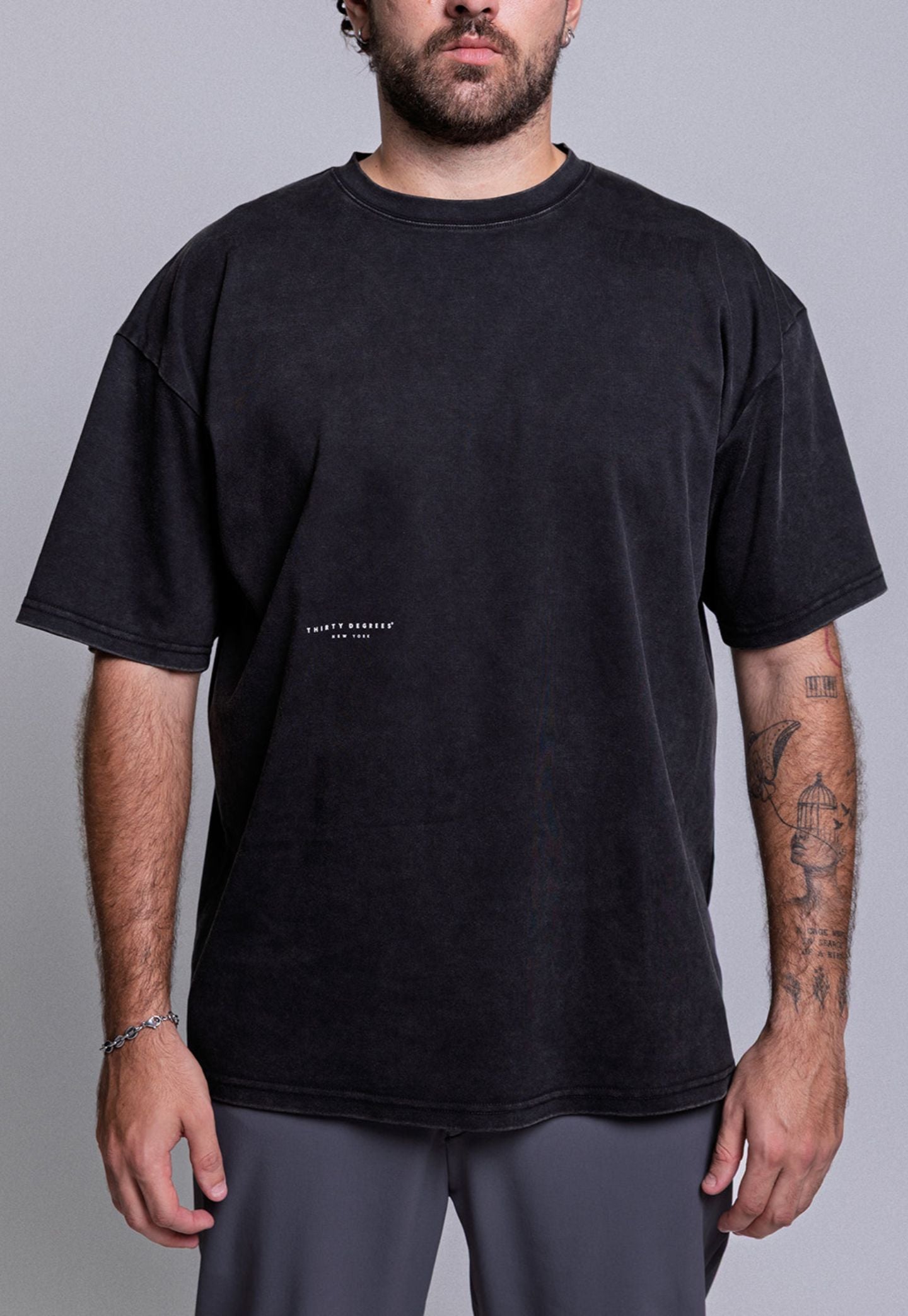 Gray טי שירט קצרה לגברים Classic THIRTY DEGREES