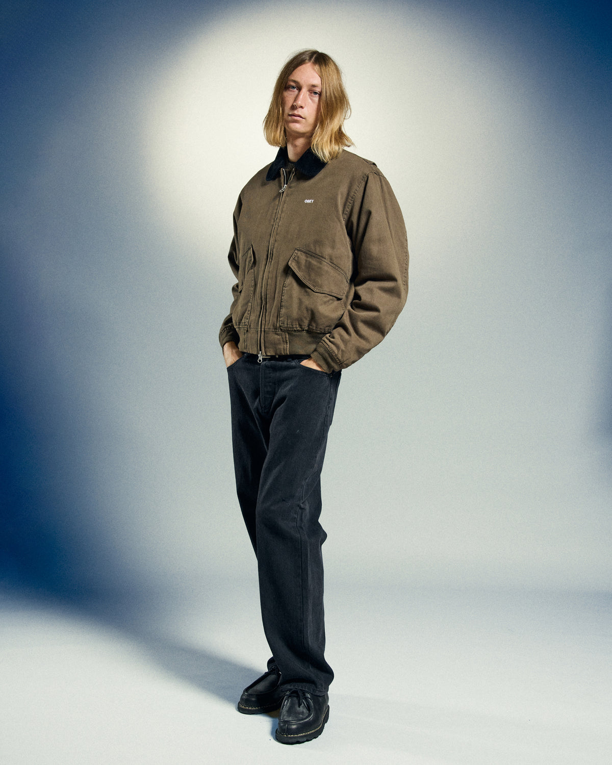 Gray ג'קט לגברים Fade Wash CWU OBEY