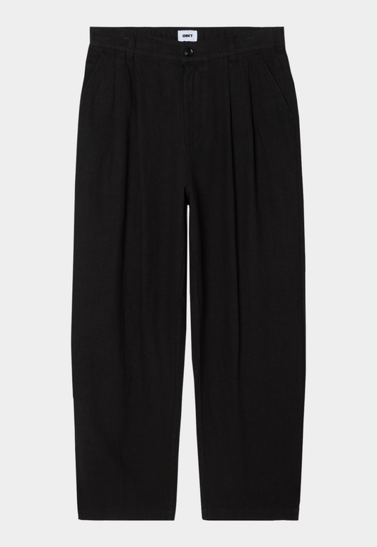 Black מכנסי פשתן לגברים Obey Foster Pleated Linen OBEY
