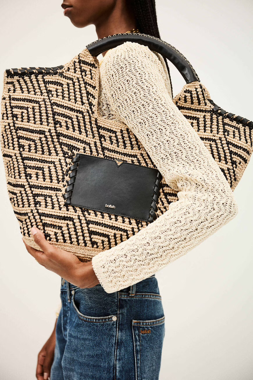 Dark Slate Gray תיק צד קש לנשים Raphia BA&SH