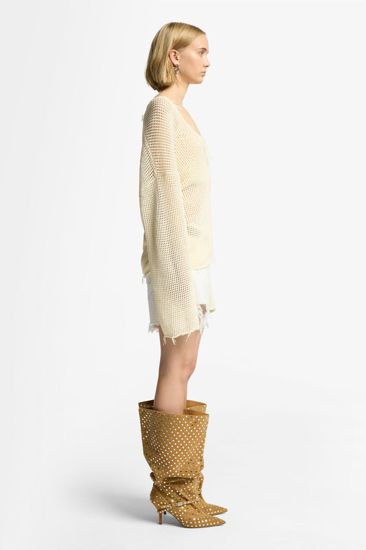 White Smoke סוודר רשת וי לנשים SEVEN FOR ALL MANKIND