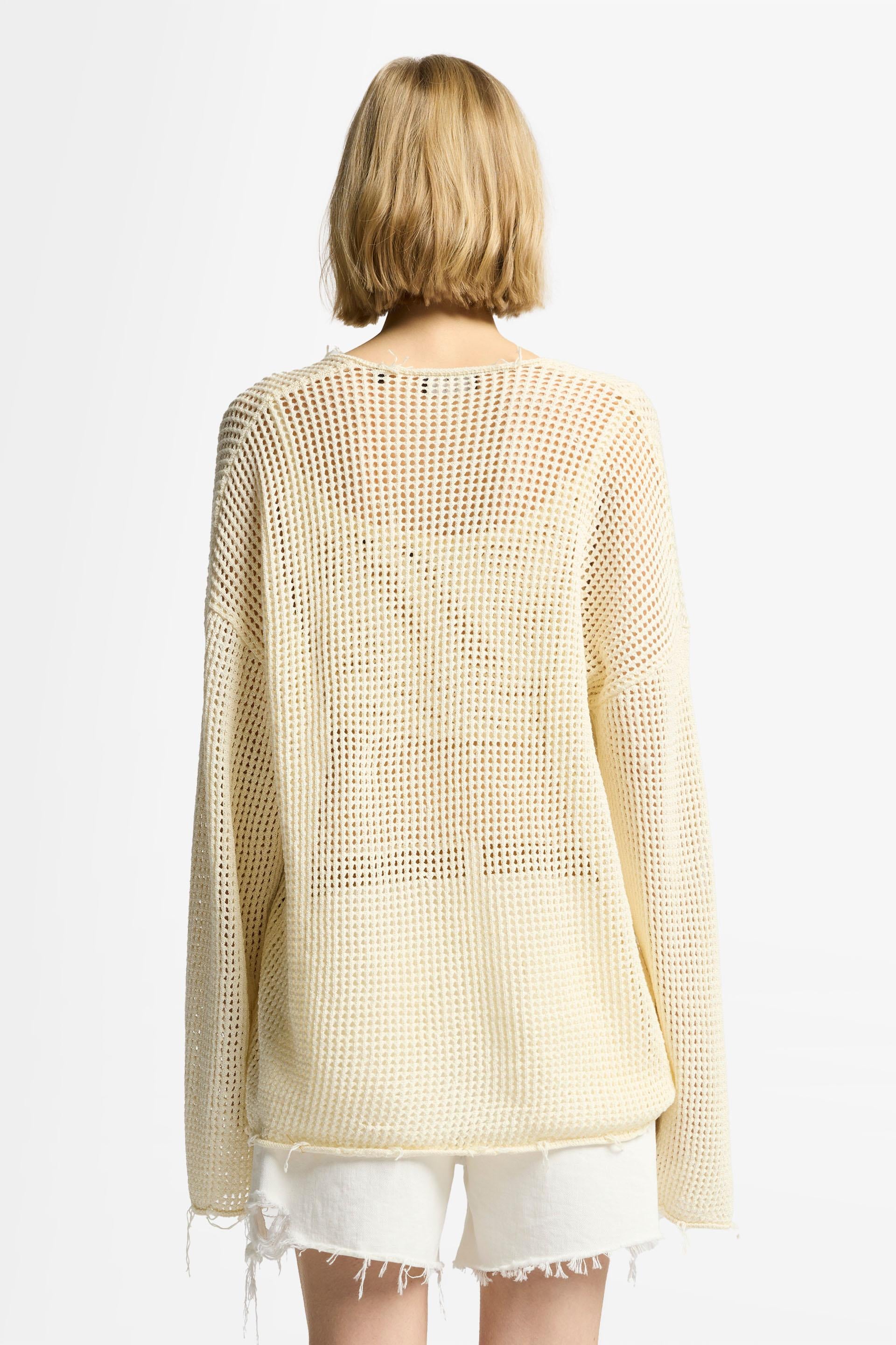 Beige סוודר רשת וי לנשים SEVEN FOR ALL MANKIND