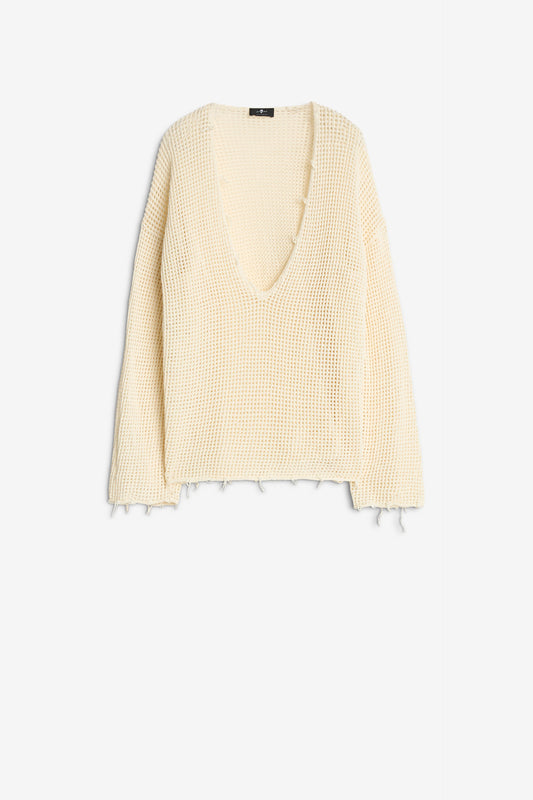 White Smoke סוודר רשת וי לנשים SEVEN FOR ALL MANKIND