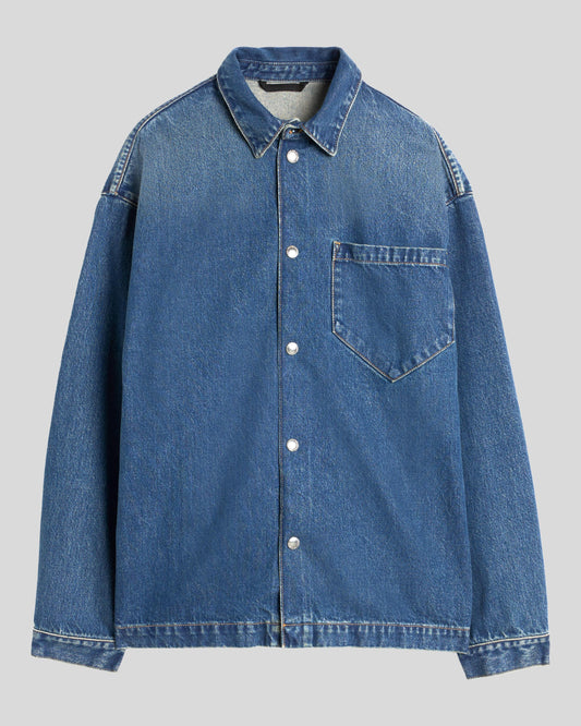 Dark Slate Blue חולצת ג'ינס מכופתרת ארוכה לגברים SEVEN FOR ALL MANKIND