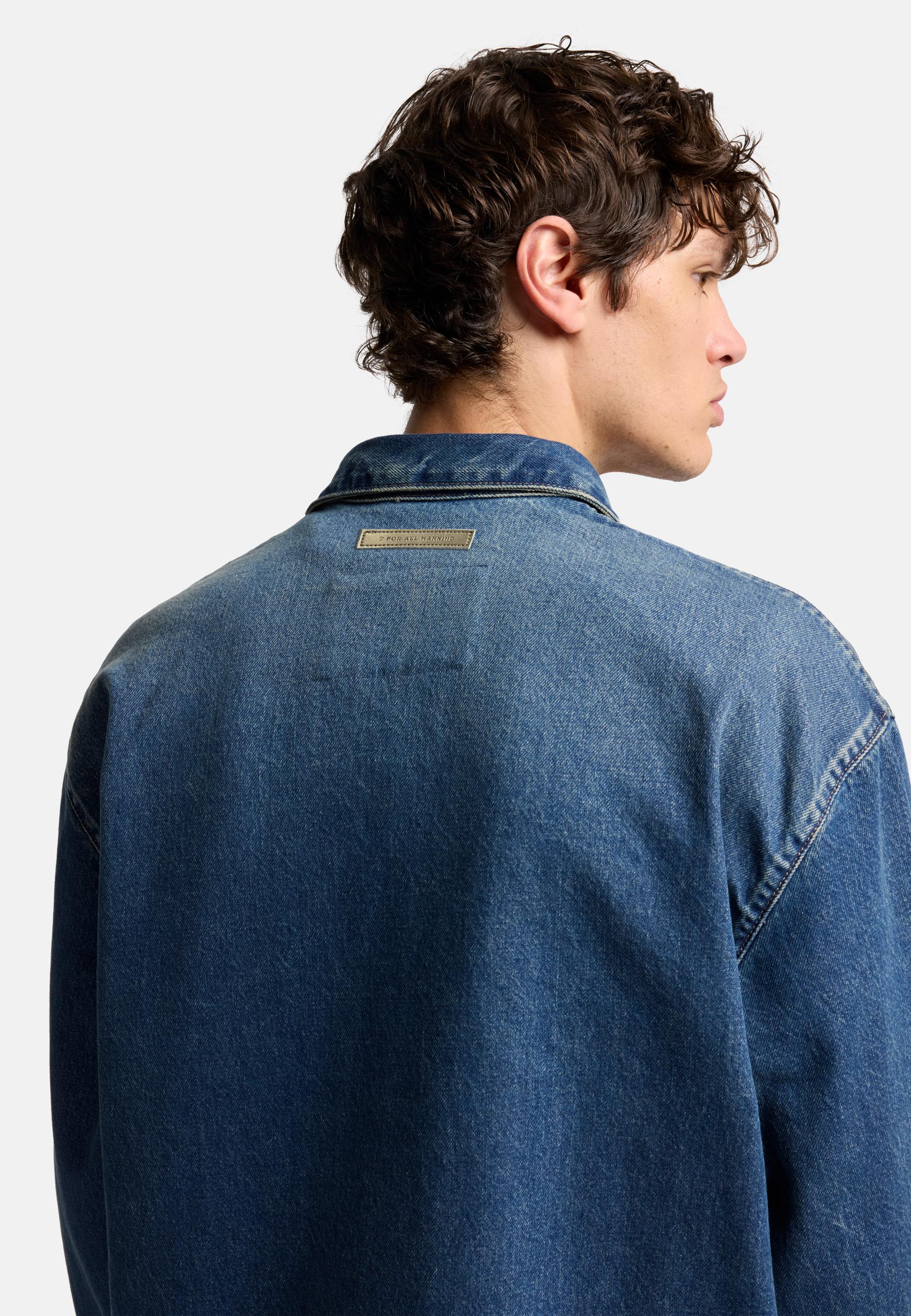 White Smoke חולצת ג'ינס מכופתרת ארוכה לגברים SEVEN FOR ALL MANKIND