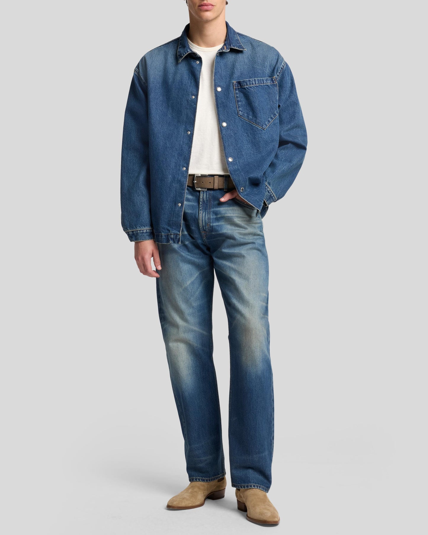 Light Gray חולצת ג'ינס מכופתרת ארוכה לגברים SEVEN FOR ALL MANKIND