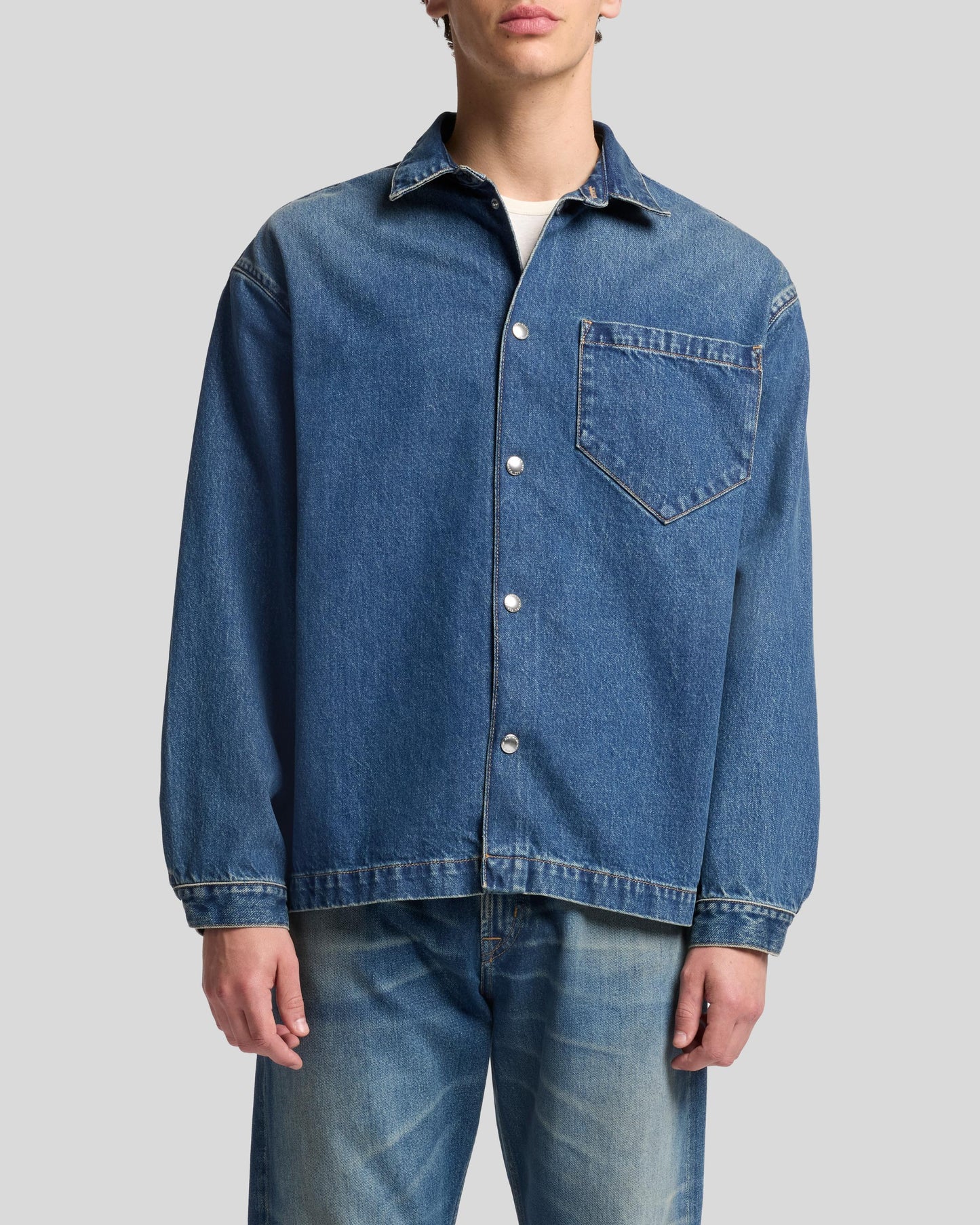 Dark Slate Gray חולצת ג'ינס מכופתרת ארוכה לגברים SEVEN FOR ALL MANKIND