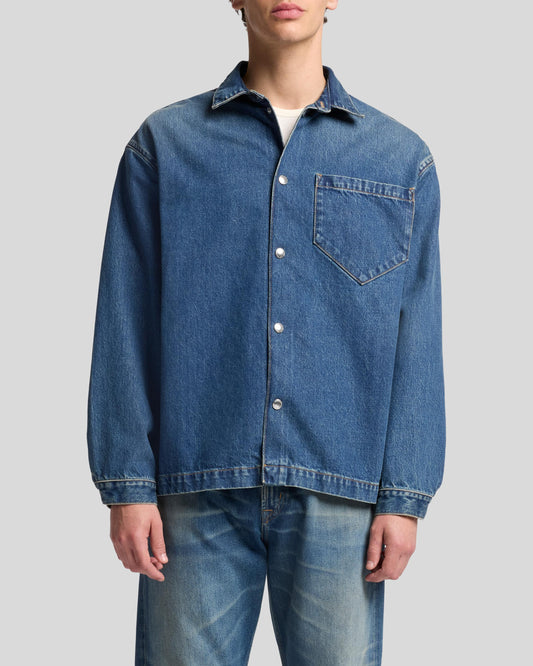 Dark Slate Gray חולצת ג'ינס מכופתרת ארוכה לגברים SEVEN FOR ALL MANKIND