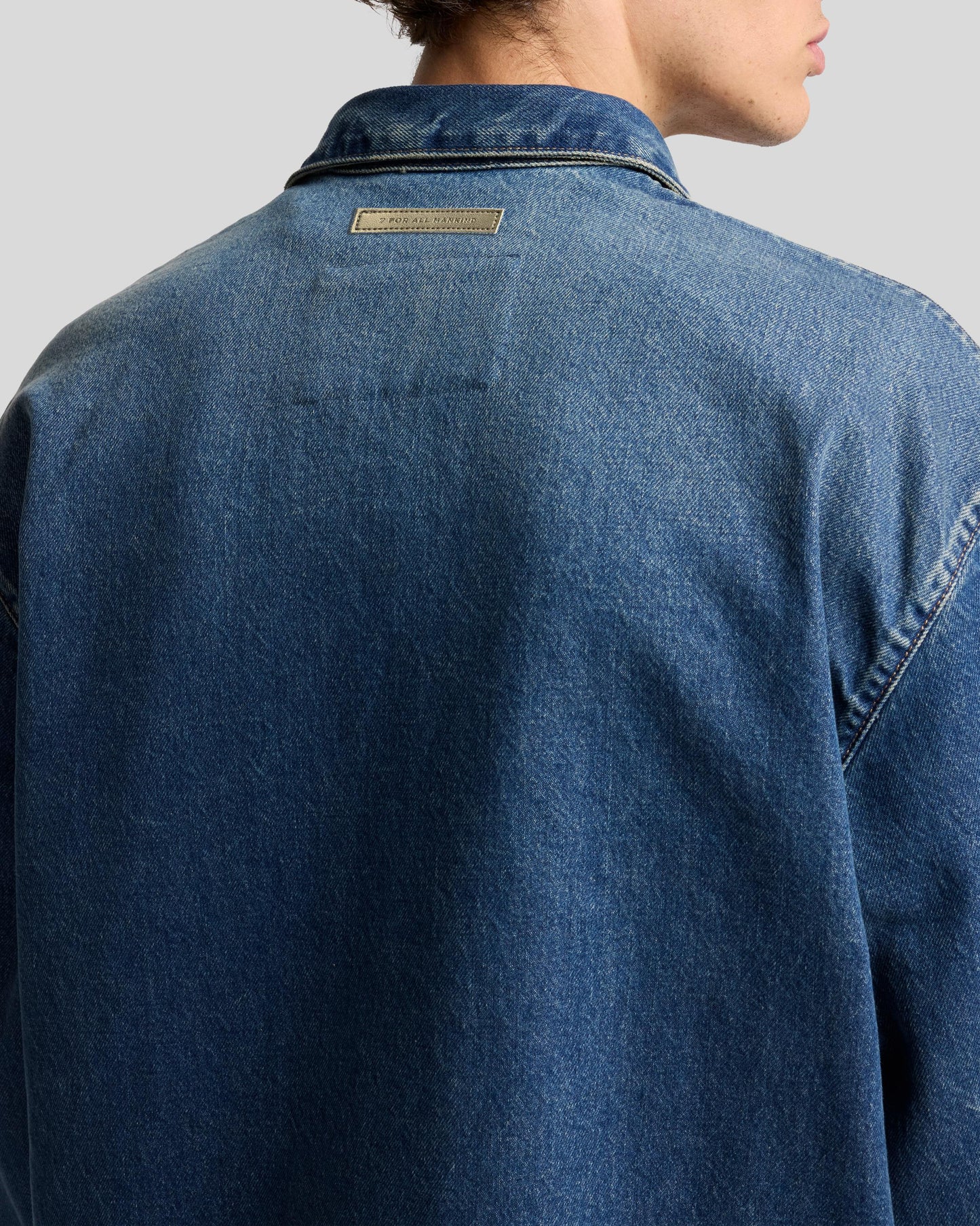 Dark Slate Gray חולצת ג'ינס מכופתרת ארוכה לגברים SEVEN FOR ALL MANKIND