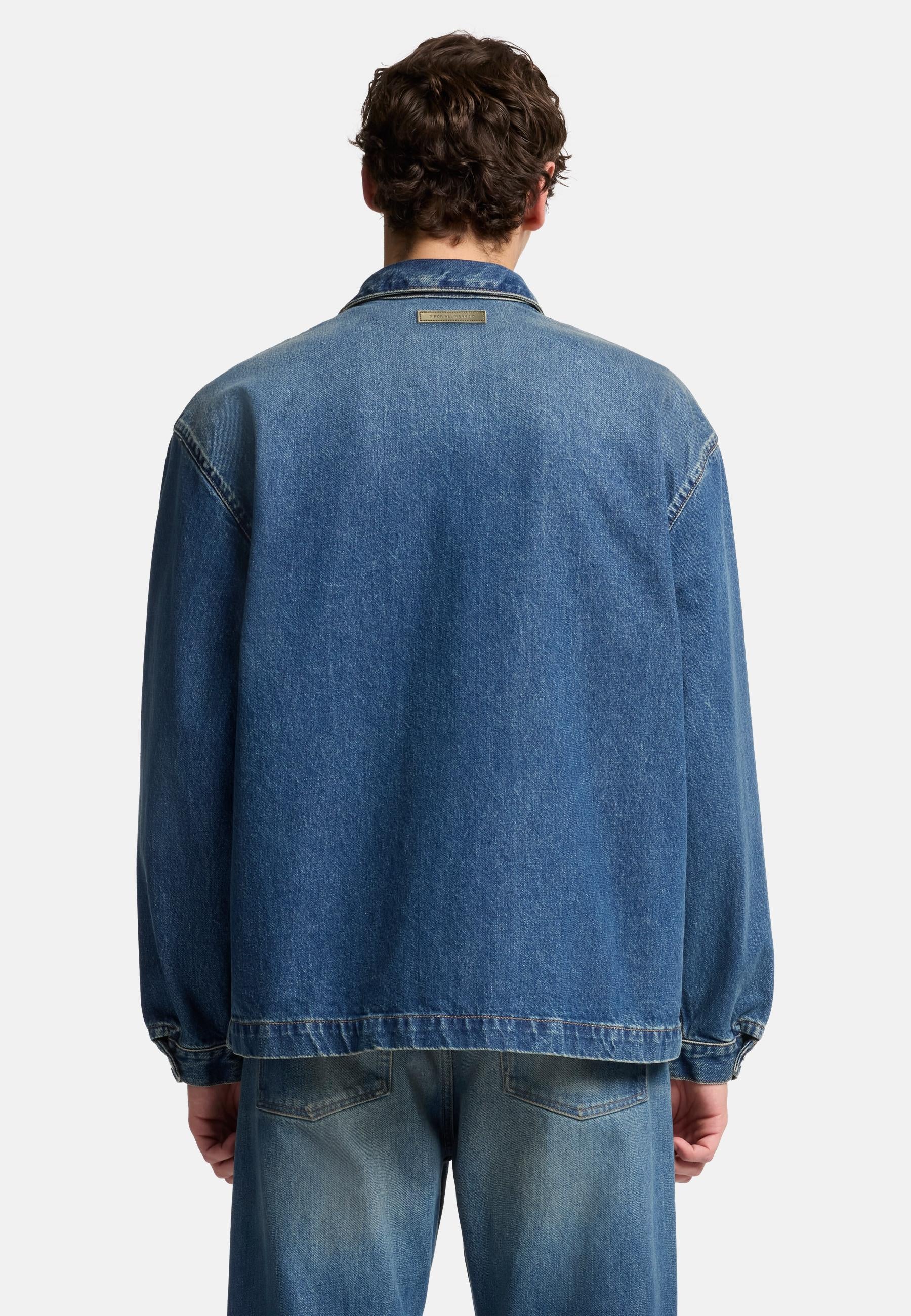 Dark Slate Gray חולצת ג'ינס מכופתרת ארוכה לגברים SEVEN FOR ALL MANKIND