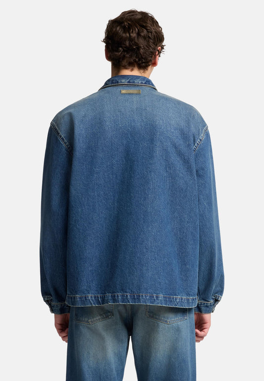 Dark Slate Gray חולצת ג'ינס מכופתרת ארוכה לגברים SEVEN FOR ALL MANKIND