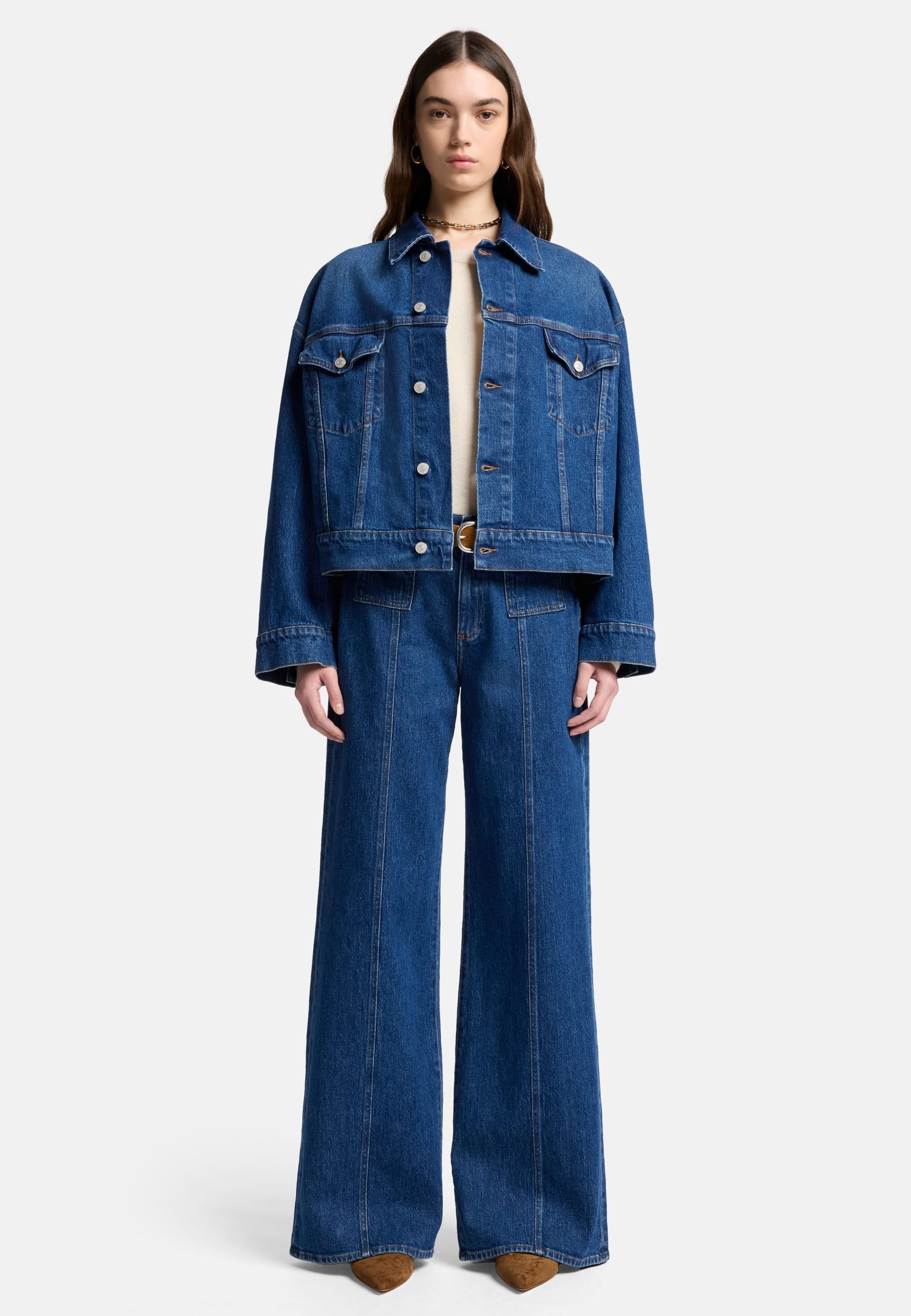 White Smoke ג'קט ג'ינס קרופ לנשים Oli SEVEN FOR ALL MANKIND