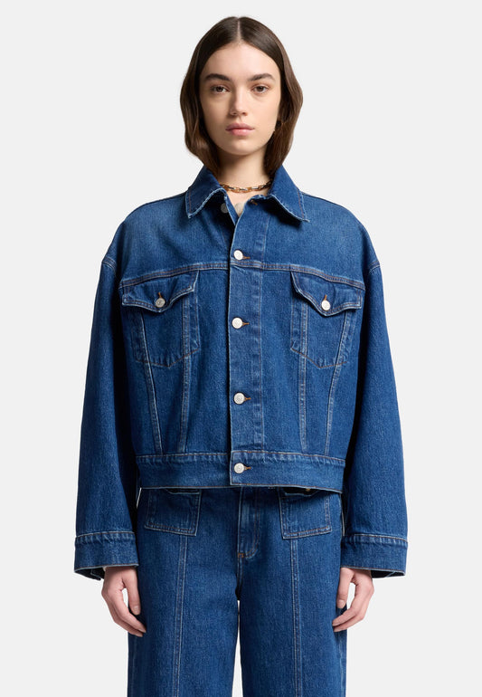 Dark Slate Gray ג'קט ג'ינס קרופ לנשים Oli SEVEN FOR ALL MANKIND