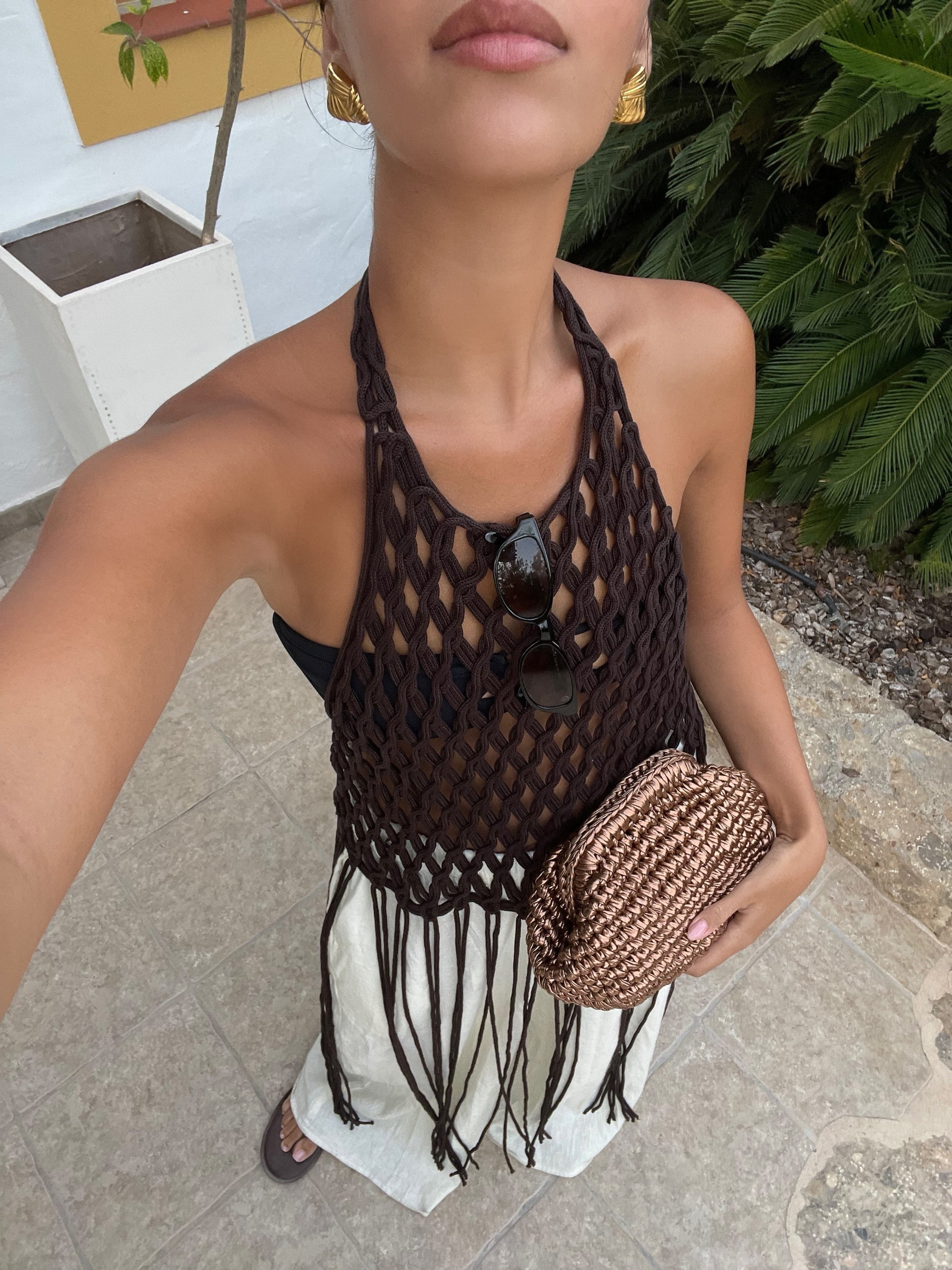 Rosy Brown קלאץ' סרוג מטאלי Amber NOAM HAZAN