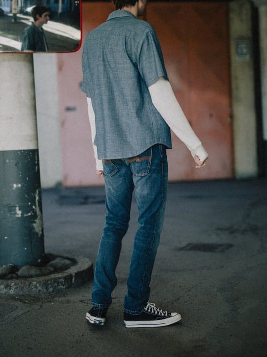 Dark Slate Gray ג'ינס ארוך לגברים Grim Tim - Slim Fit NUDIE