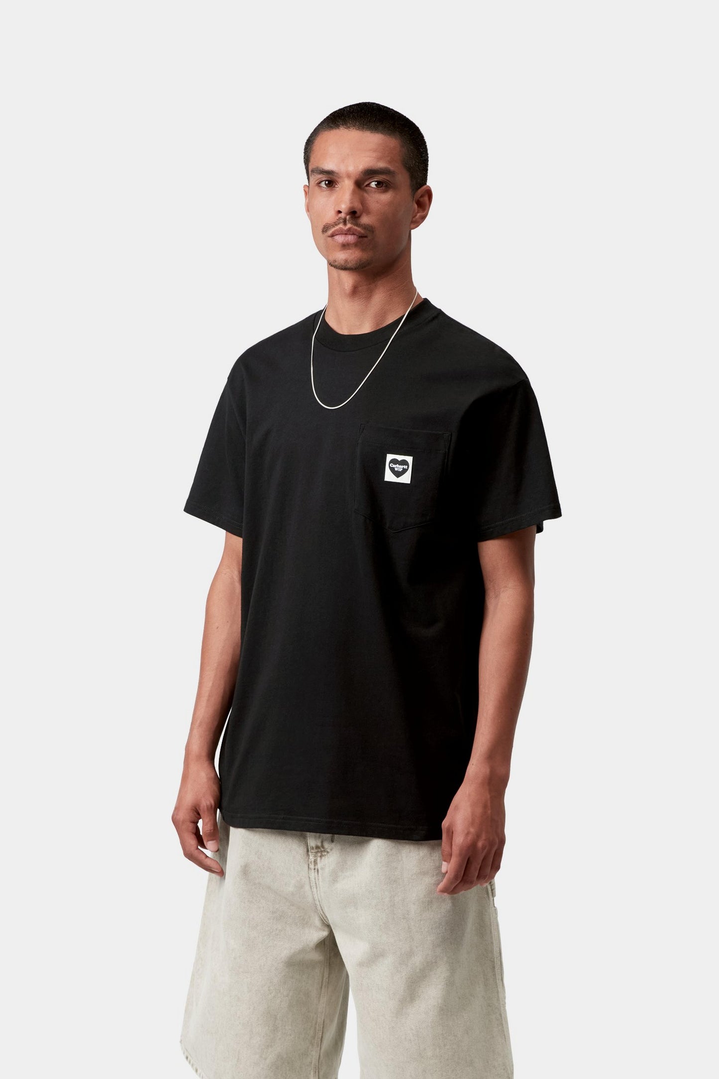Black טי שירט קצרה לגברים Pocket Heart CARHARTT WIP