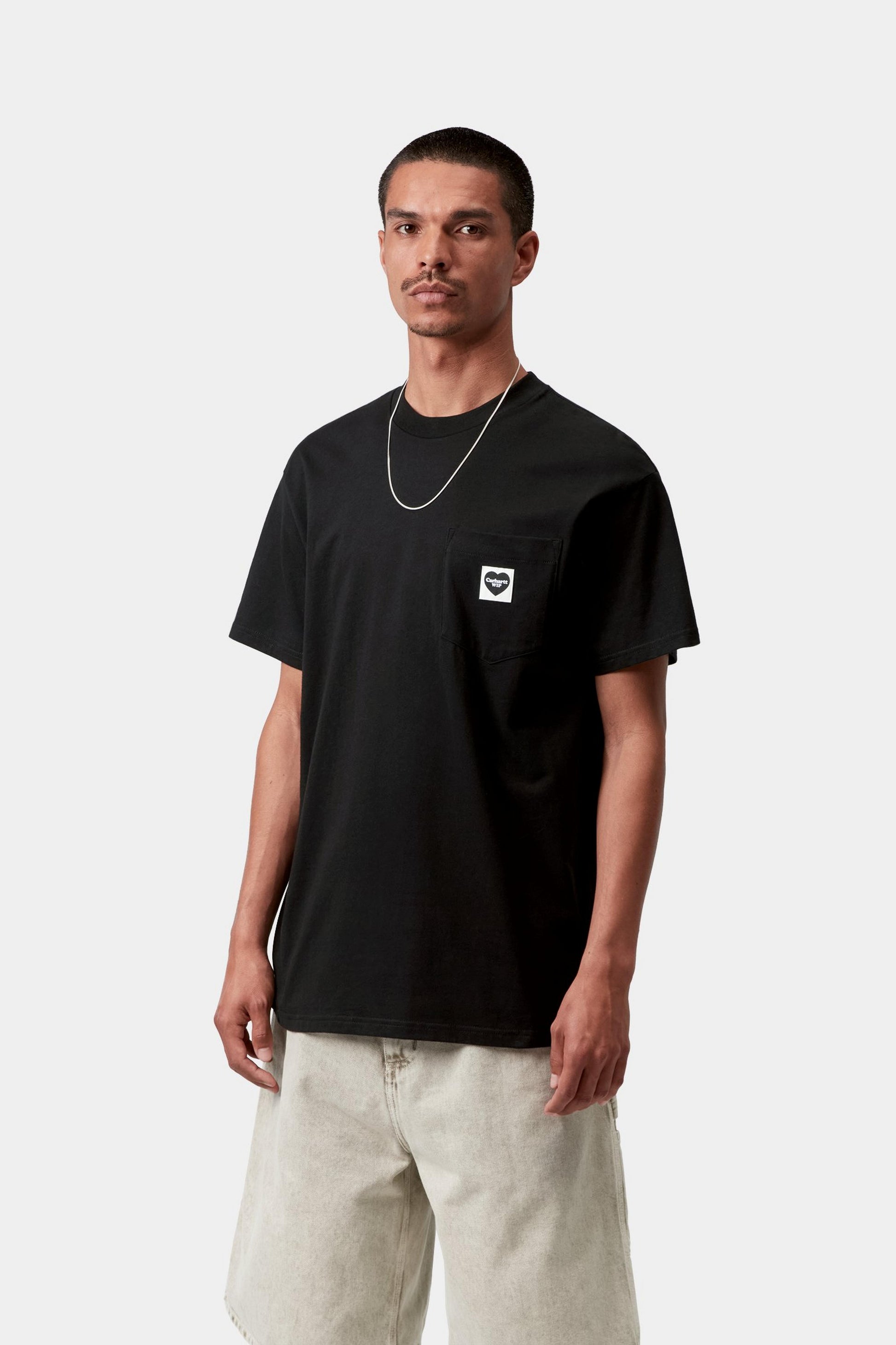 Black טי שירט קצרה לגברים Pocket Heart CARHARTT WIP