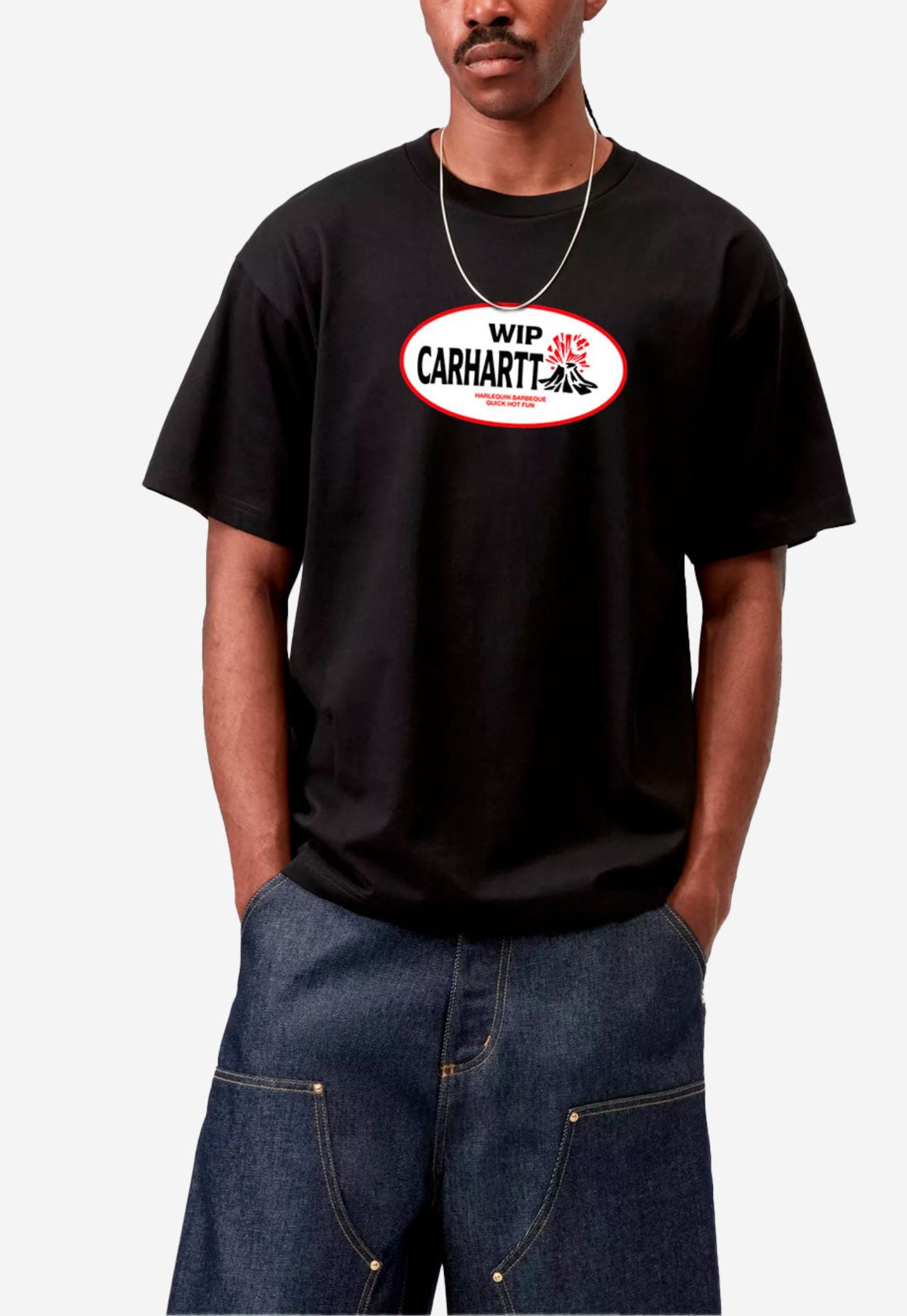 White Smoke טי שירט קצרה לגברים S/S Harlekin BBQ CARHARTT WIP
