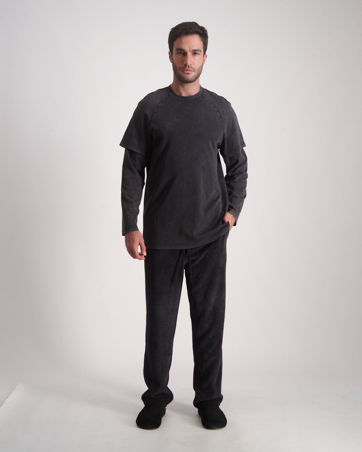 Light Gray מכנסיים ארוכים לגברים Jonhnny Corduroy 05 THIRTY DEGREES