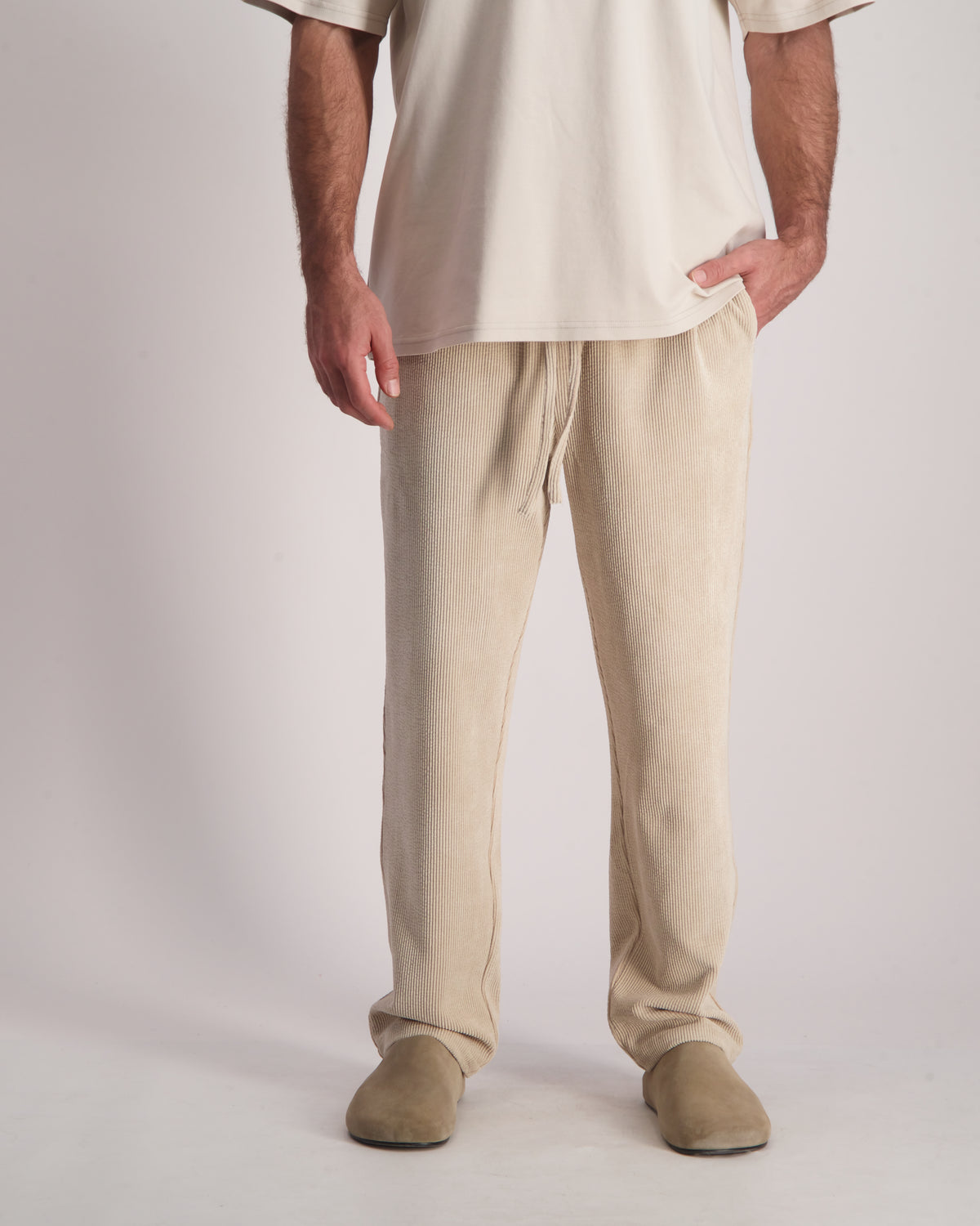 Light Gray מכנסיים ארוכים לגברים Jonhnny Corduroy 05 THIRTY DEGREES