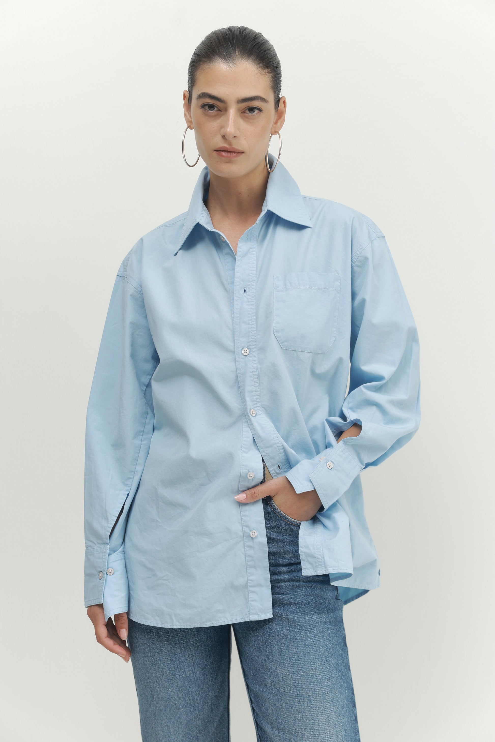 Light Gray חולצה מכופתרת ארוכה לנשים Must Have PAPER