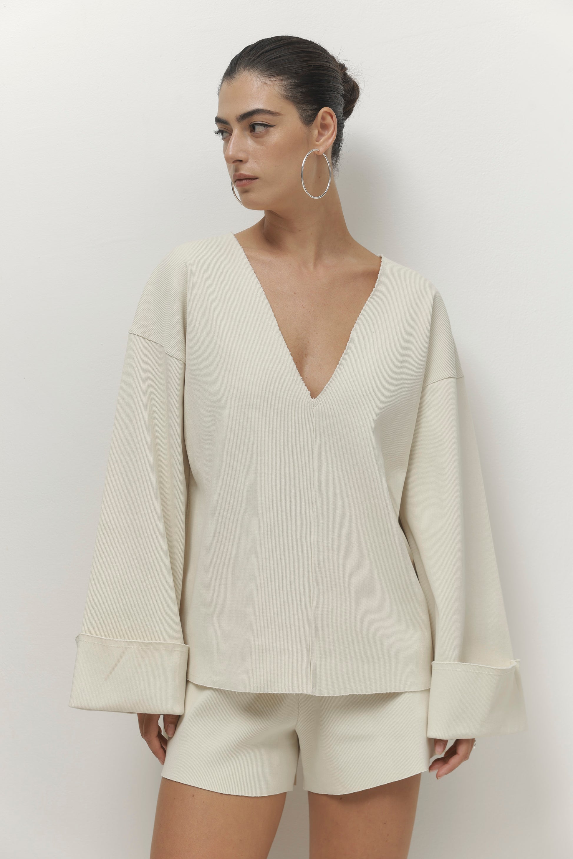 Light Gray חולצה ארוכה לנשים Pleated PAPER