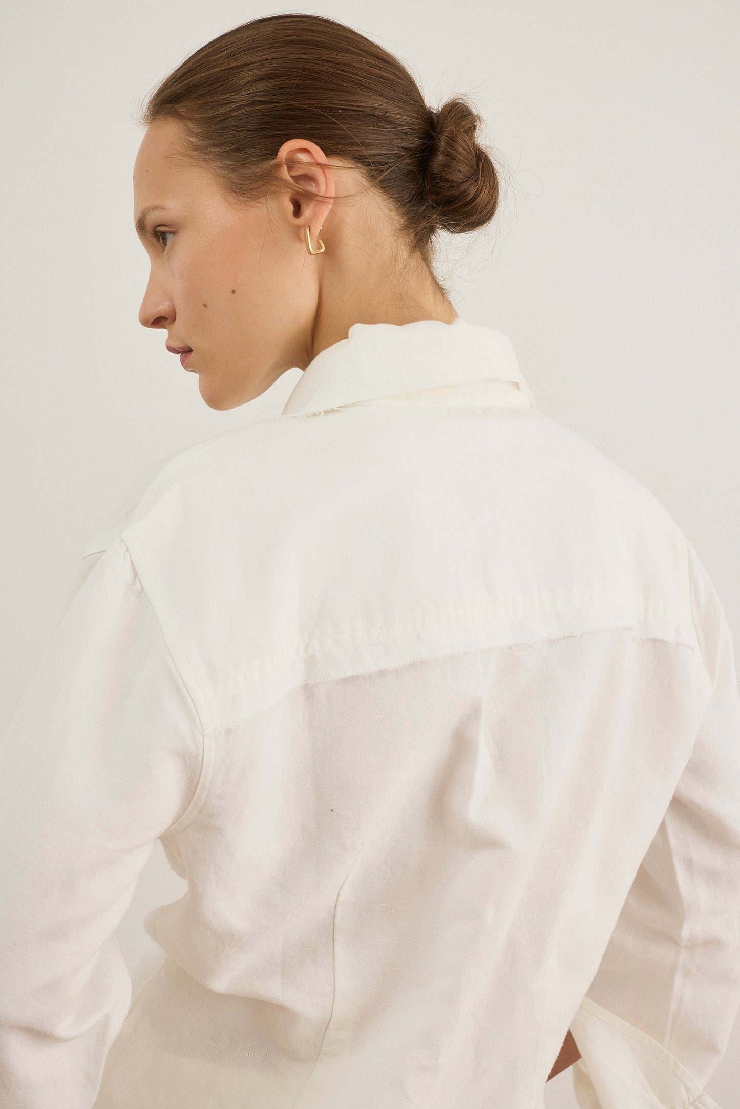 Light Gray חולצה מכופתרת ארוכה לנשים Linen PAPER