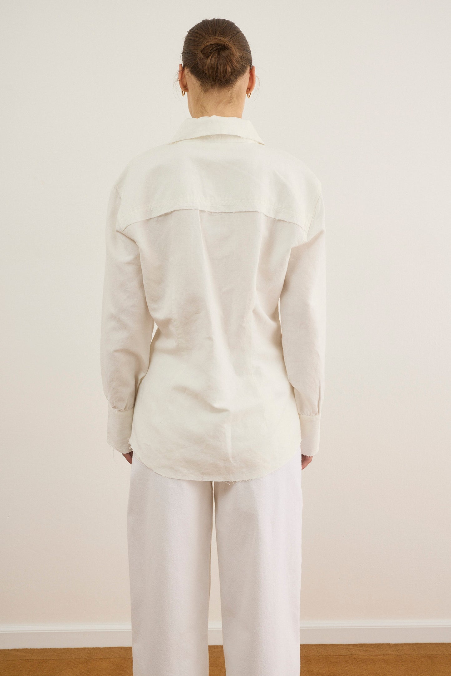 Light Gray חולצה מכופתרת ארוכה לנשים Linen PAPER