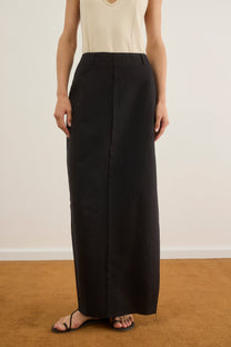 Black חצאית מקסי לנשים Linen Raw PAPER