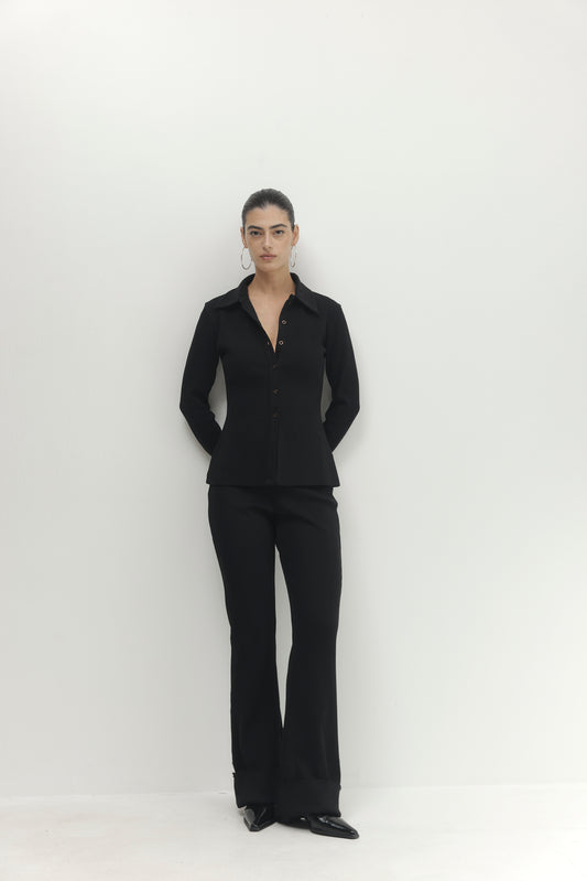 Light Gray חולצה מכופתרת ארוכה עם צווארון Pleated PAPER