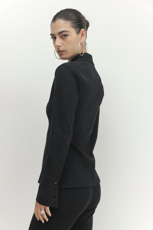 Dark Slate Gray חולצה מכופתרת ארוכה עם צווארון Pleated PAPER