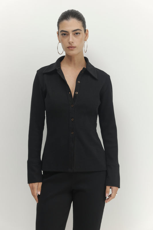 Light Gray חולצה מכופתרת ארוכה עם צווארון Pleated PAPER