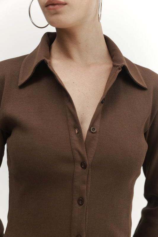 Dark Slate Gray חולצה מכופתרת ארוכה עם צווארון Pleated PAPER