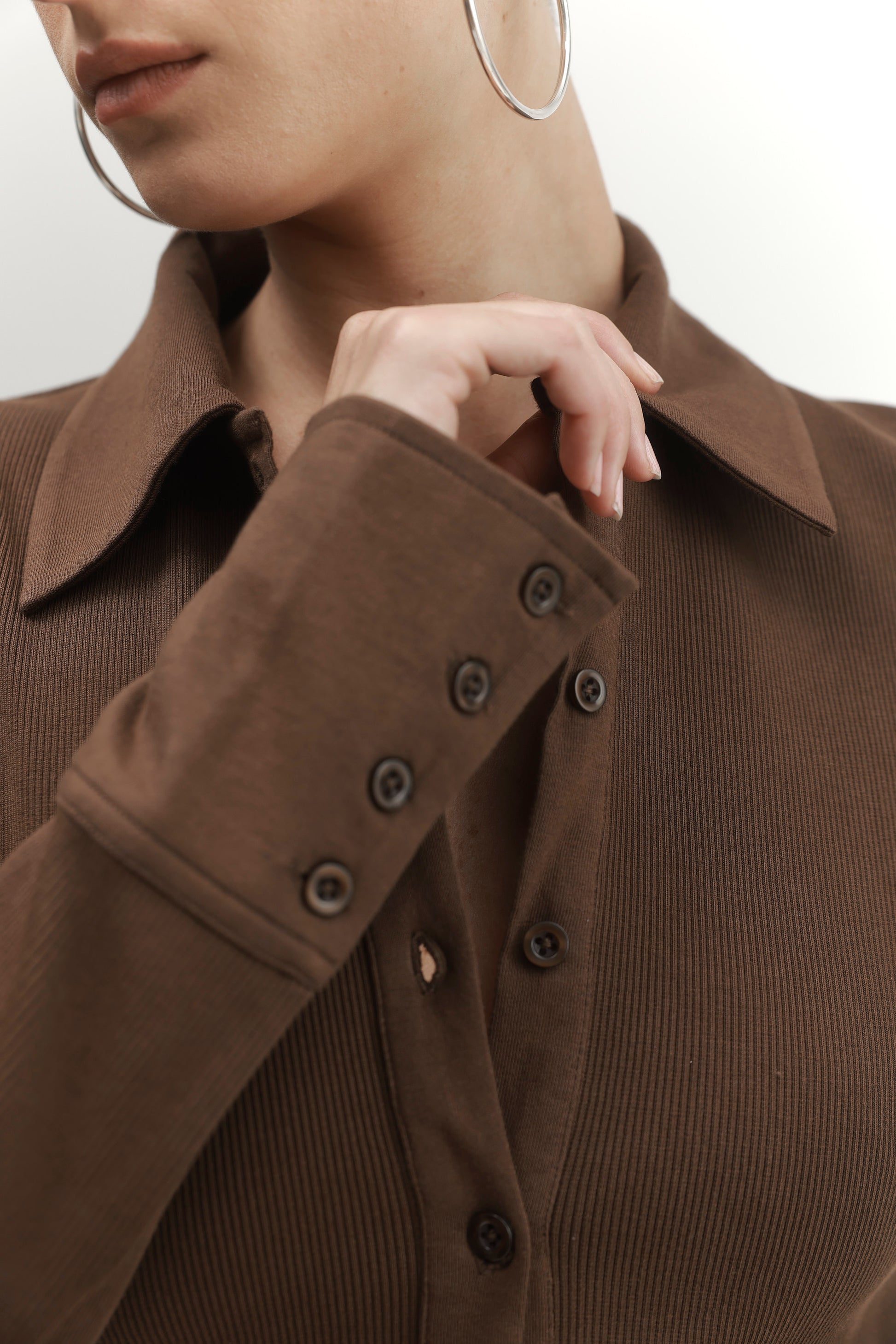 Dark Slate Gray חולצה מכופתרת ארוכה עם צווארון Pleated PAPER