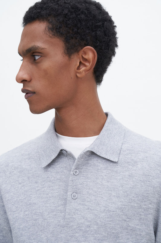 Light Gray חולצת פולו סריג ארוכה לגברים FILIPPA K