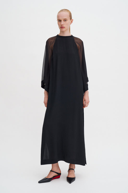 Black שמלת מקסי לנשים Sheer Raglan Kaftan FILIPPA K