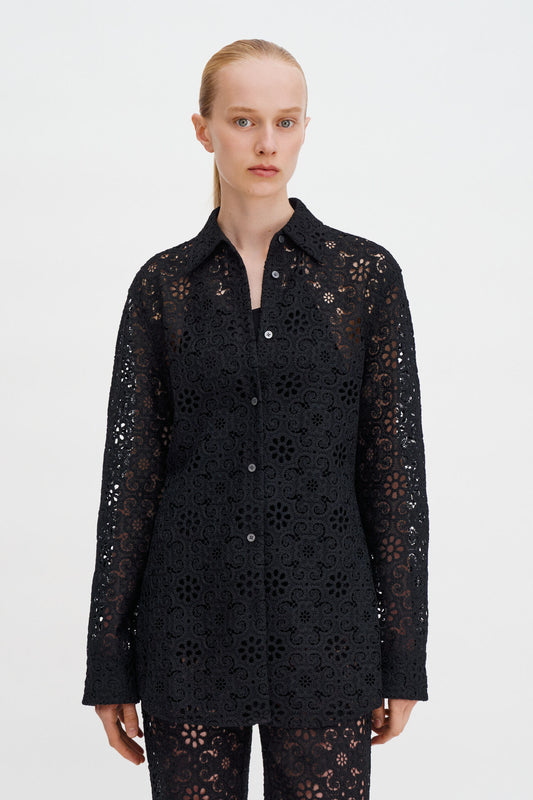 Black חולצה לנשים Lace Shirt FILIPPA K